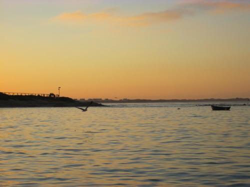 a person in a boat in the water at sunset at Mermaid Guest House in Struisbaai