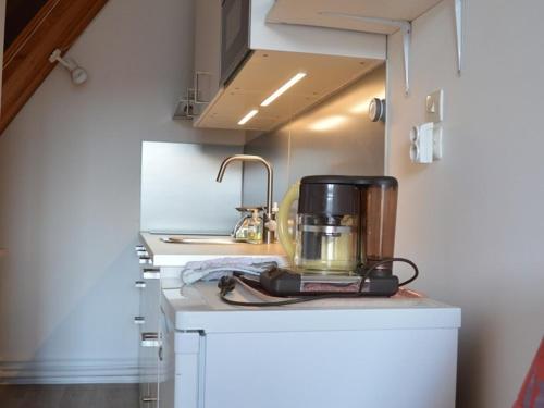 une cuisine avec un mixeur au-dessus d'un comptoir dans l'établissement Appartement rénové de 2 pièces au calme, proche des commerces et navette gratuite, parking inclus - FR-1-593-105, aux Angles