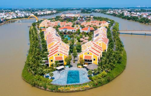 an aerial view of an island in the water at Hoi An Memories Resort & Spa in Hoi An