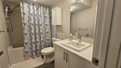 a bathroom with a sink and a toilet and a shower at RB Homes in Ottawa