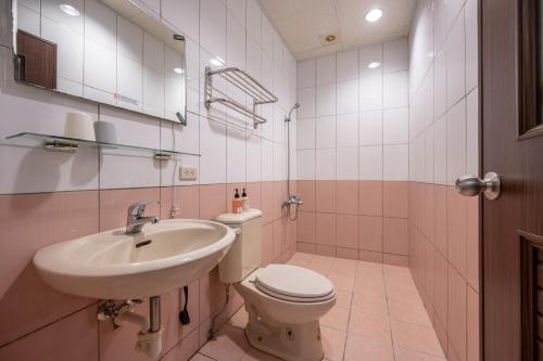 a bathroom with a sink and a toilet at Cats in summer in Hengchun