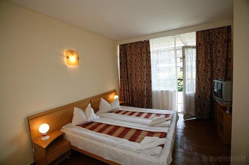 Habitación de hotel con 2 camas y TV en Hotel Istria, en Neptun