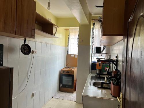 a small kitchen with a sink and a stove at Eclectic 2 bedrm homely & comfy in Machakos