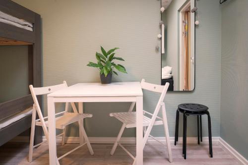 a table with two chairs and a potted plant on it at Göteborg Hostel in Gothenburg