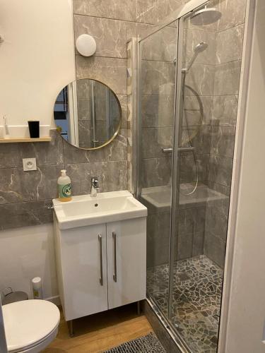 une salle de bain avec une douche, un lavabo et des toilettes dans l'établissement My Little Home, à Varennes-le-Grand