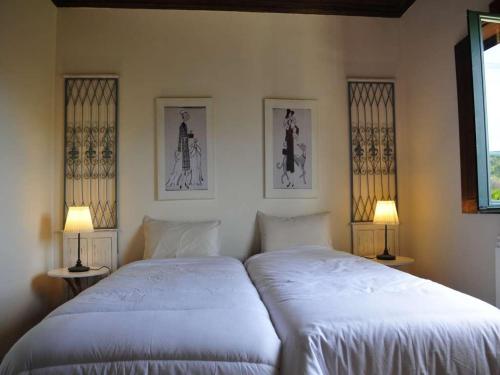 ポンテ・デ・リマにあるBeautiful Ponte de Lima Villa - 4 Bedrooms - Villa Hermosa Vista - Private Pool and Staggering Mountain Views - North Portugalのベッドルーム(ツインベッド2台、ランプ2つ付)