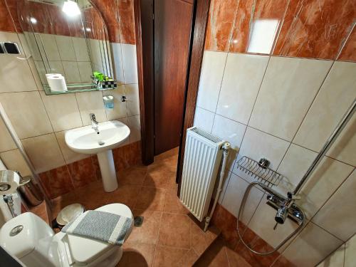 カト・ルートラキにあるYades Pozarの小さなバスルーム(トイレ、シンク付)