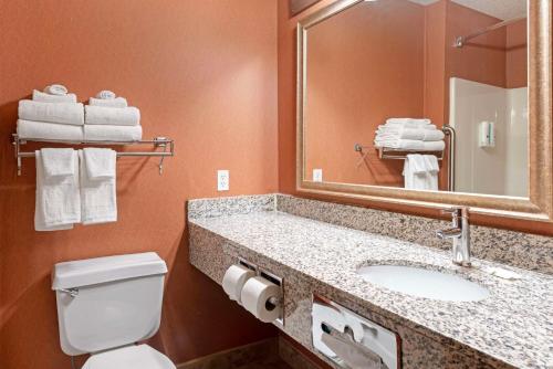a bathroom with a sink and a toilet and a mirror at Quality Inn Bemidji in Bemidji