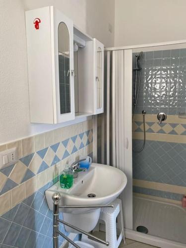 a bathroom with a sink and a shower at Casa Flo in Viddalba