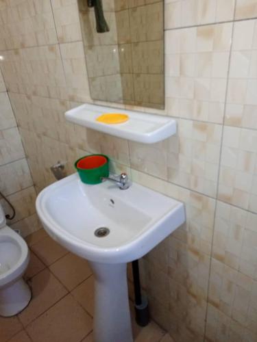 y baño con lavabo blanco y aseo. en Appartement Aéroport 2, en Lomé