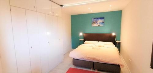 a bedroom with a bed and a green wall at Ferienwohnung Eagle Nest in Winterberg in Winterberg