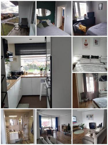 kolaż zdjęć kuchni i salonu w obiekcie Mieszkanie 63 m w Kudowie Zdroju
