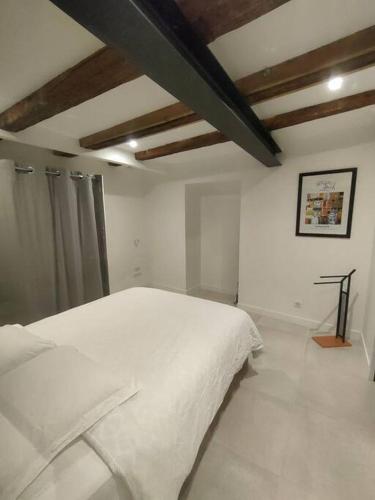 ein Schlafzimmer mit einem weißen Bett in einem Zimmer in der Unterkunft Appartement Capitole hypercentre in Toulouse