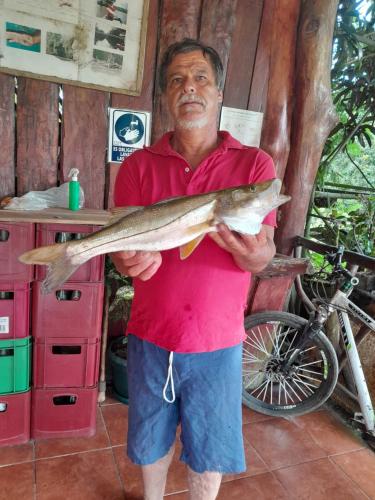 mężczyzna trzymający rybę w rękach w obiekcie Paraíso Tropical Boca del Silencio 