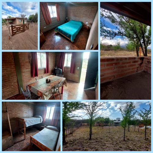 a collage of photos of a house with a table and a bench at Ganesha Casa Vacacional in Las Rabonas