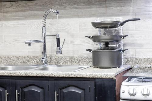 a kitchen counter with a sink and a mixer at Sol de Media Noche Jalisco in Sayula