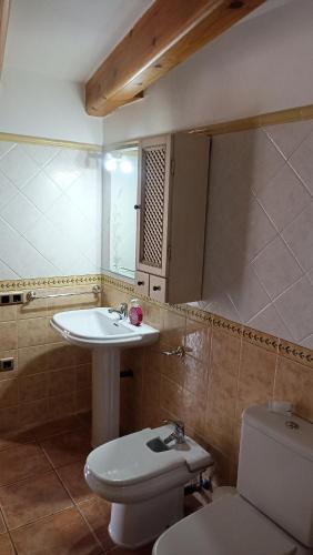 a bathroom with a sink and a toilet at Casa La Catalina II in Beceite