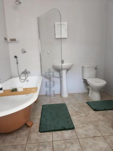 La salle de bains est pourvue d'une baignoire, de toilettes et d'un lavabo. dans l'établissement Peace of Nature, à Bloemfontein