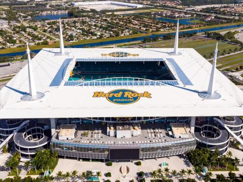 an aerial view of a baseball stadium at Paradise with private pool Sleeps 10 near the beach in Sunrise