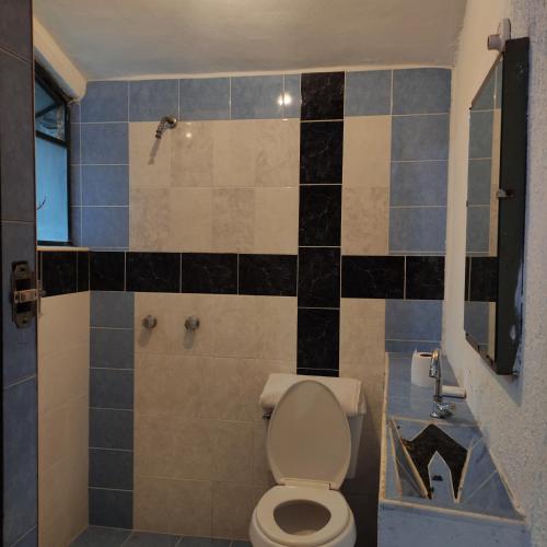 uma casa de banho com um WC e um chuveiro em Casa ampliación piloto em Cidade do México