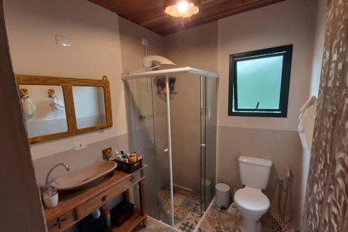 サン・フランシスコ・シャヴィエルにあるQuinta das Araucariasのバスルーム(シャワー、トイレ、シンク付)