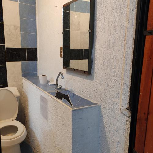 uma casa de banho com um lavatório e um WC em Casa ampliación piloto em Cidade do México