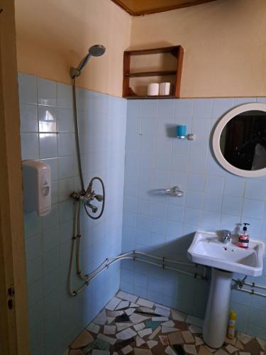 La salle de bains est pourvue d'un lavabo et d'une douche. dans l'établissement Brufut Residence, à Brufut