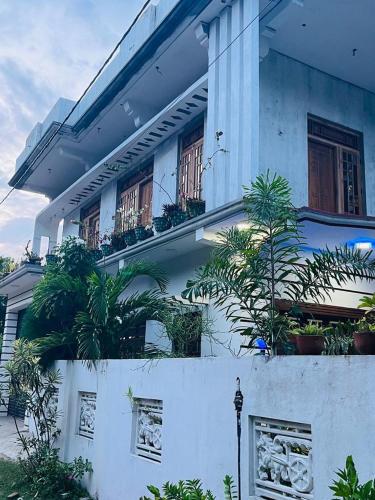 Una casa blanca con plantas a un lado. en Navai Guest House, en Kallady