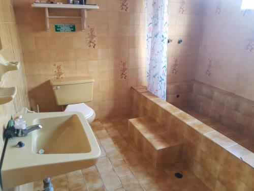 a bathroom with a sink and a toilet and a shower at Casa frente al mar hasta 15 personas in Necoclí