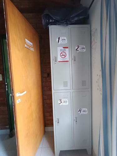 two lockers sitting next to each other in a room at Ruca Kiñe Hostel in Las Grutas