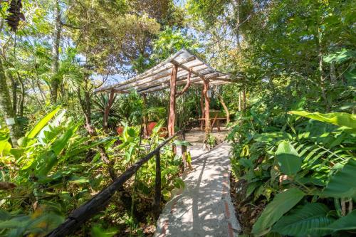 a wooden shelter in the middle of a forest at Hotel Claro de Luna in Monteverde Costa Rica