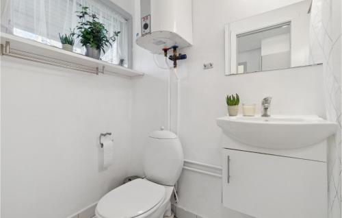 a white bathroom with a toilet and a sink at Cozy Apartment In Nex With Kitchen in Neksø