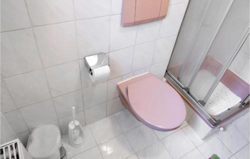 a bathroom with a pink toilet and a shower at Nice Apartment In Bruck Am Ziller With 1 Bedrooms in Bruck am Ziller