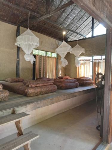 ein Zimmer mit einem Haufen Betten darin in der Unterkunft ห้องนอนรวม in Ban Tham