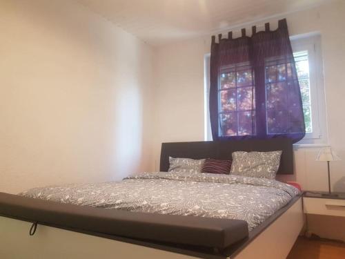 a bed in a room with a window and a bed sidx sidx sidx at Cheerful villa with fireplace, bath-tub and garden in Noville