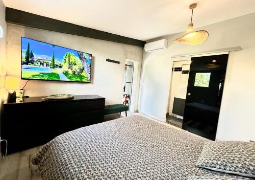 Μια τηλεόραση ή/και κέντρο ψυχαγωγίας στο B&B 2 Chambres d'hôtes Gai Félibre avec Piscine et Jacuzzi