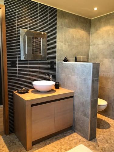 a bathroom with a sink and a toilet at L'annexe in Stavelot