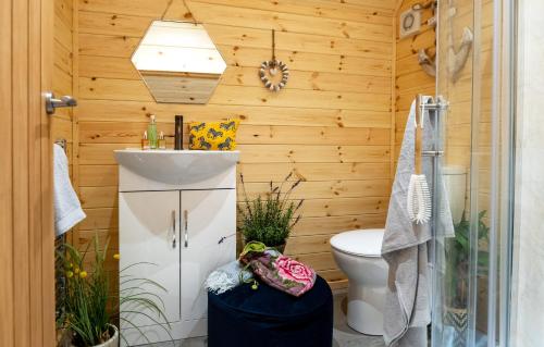 a bathroom with a toilet and a sink at Dwell on the Moor in Holme upon Spalding Moor