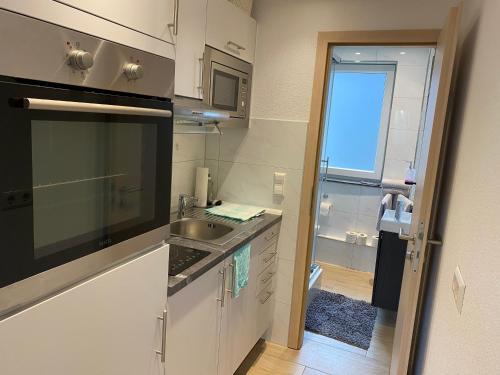 a small kitchen with a sink and a window at Apartment in der Altstadt in Schwäbisch Hall