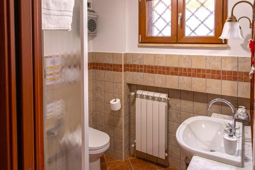 bagno con servizi igienici e lavandino di Alloggio Gladiolo a Monticchio