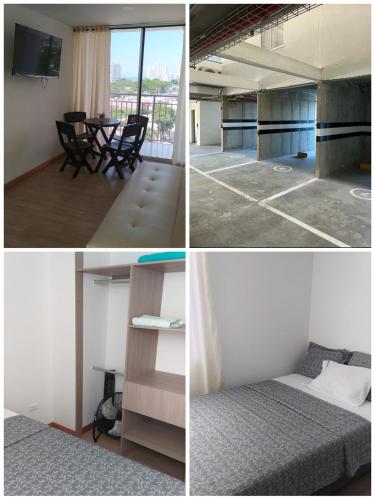 3 fotos de una habitación con cama y mesa en Apartamento Rodadero Santa Marta 902, en Santa Marta