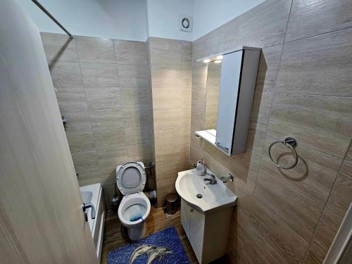 Garsoniera Residence Militari في Chiajna: حمام صغير مع مرحاض ومغسلة