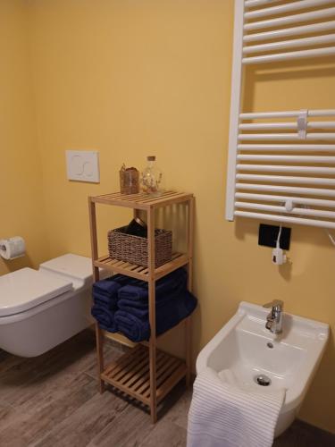 a bathroom with a white toilet and a sink at Agriturismo Cà Vida in Ziano Piacentino