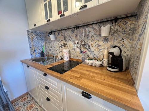a kitchen with a sink and a counter top at Suite Lady Marian in Roccaraso