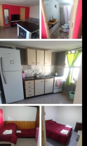 two pictures of a kitchen and a room at Departamento Esquel in Esquel