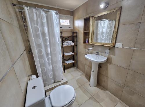a small bathroom with a toilet and a sink at LOS COCOS Divino monoambiente de diseño propio in San Carlos de Bariloche