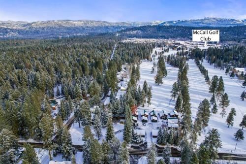 an aerial view of a ski resort with trees at Ponderosa in McCall