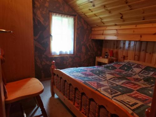 a bedroom with a bed in a log cabin at Chalet Dixence in Hérémence