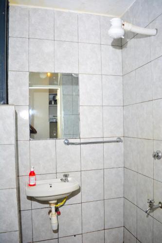 a bathroom with a sink and a mirror at Residence Next Door Coral in Kiambu