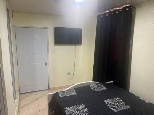 a bedroom with a bed and a television on the wall at El anexos in Santiago de los Caballeros